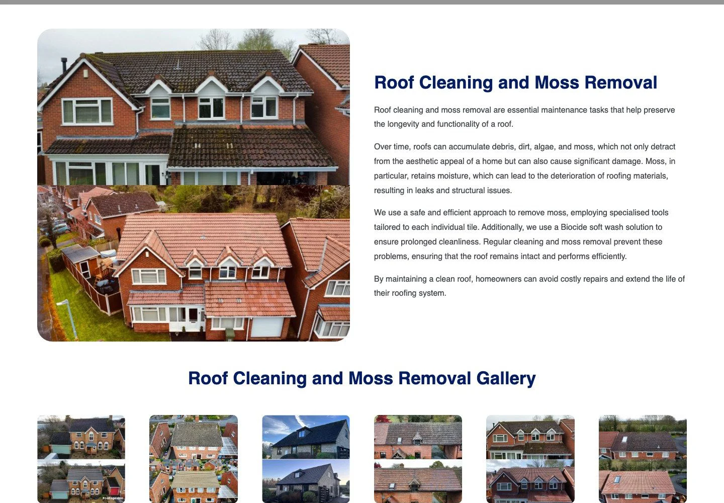 Roof cleaning and moss removal - one of eight dedicated service pages