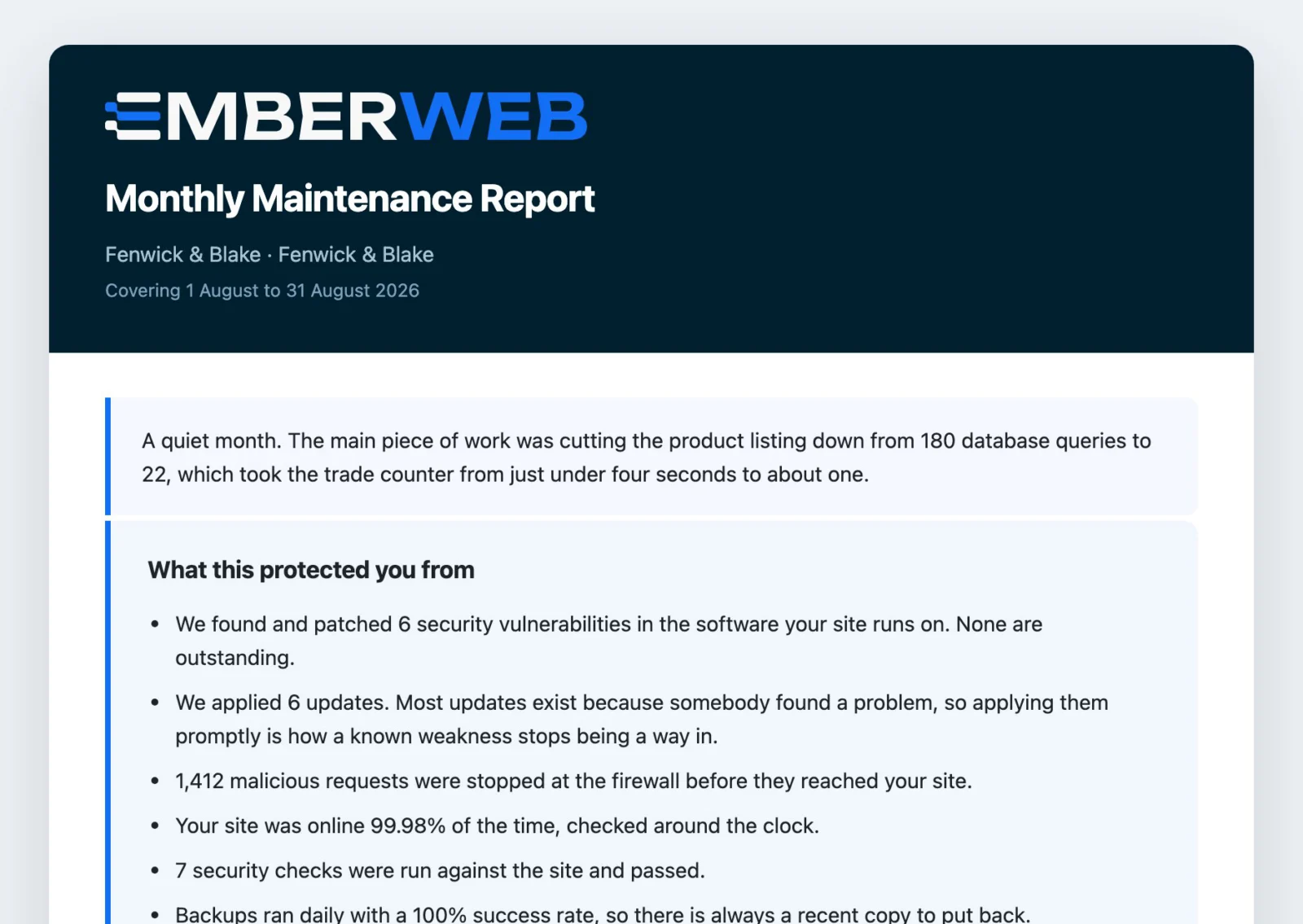 A plain-English report every month.